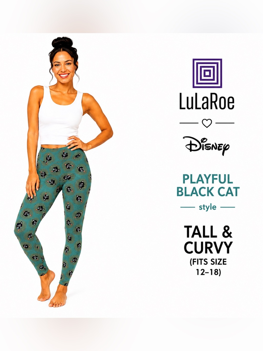 LuLaRoe Disney - Playful Black Cat Print Design Women TC Leggings
